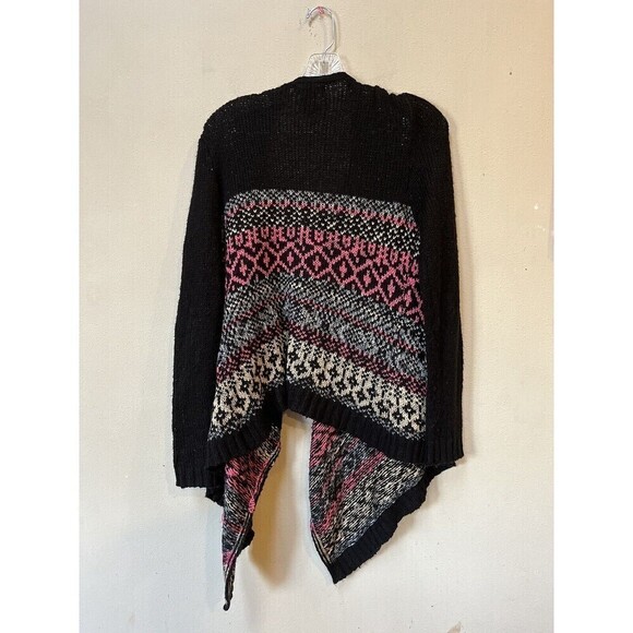 Finesse Knit Cardigan Black Pink Geometric Boho M - Picture 2 of 7